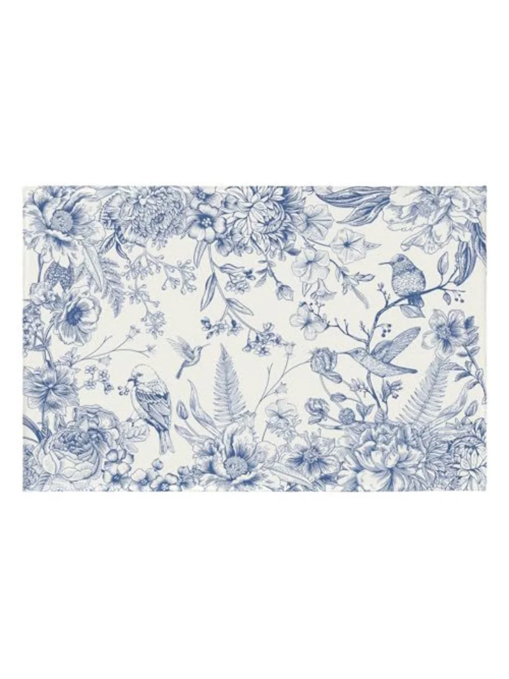 Blue and White Floral Bird Area Rug